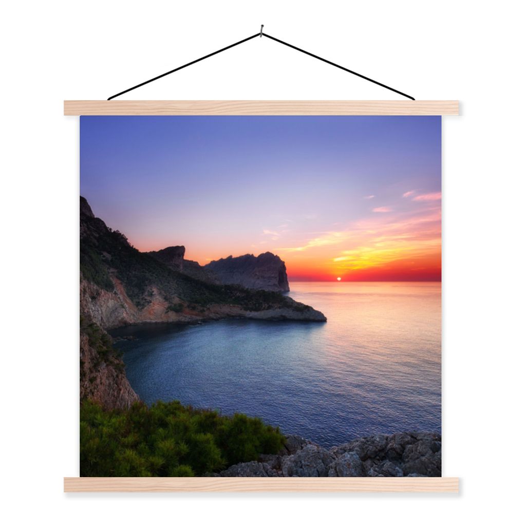 MuchoWow Textilposter Meer - Felsen - Berge - Natur 60x60 cm mit holzfarbenen Rahmen - Wanddekoration