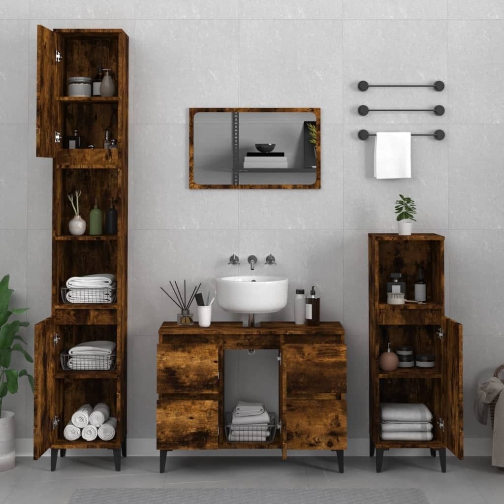 "im Angebot" 3-tlg. Badmöbel-Set Räuchereiche Holzwerkstoff - Badezimmer CC7975