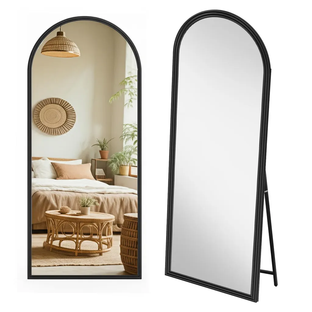 Specchio a figura intera AIORBER 160x50cm, appoggio e montaggio a parete, cornice in legno massiccio, grande, design moderno, nero / marrone / bianco