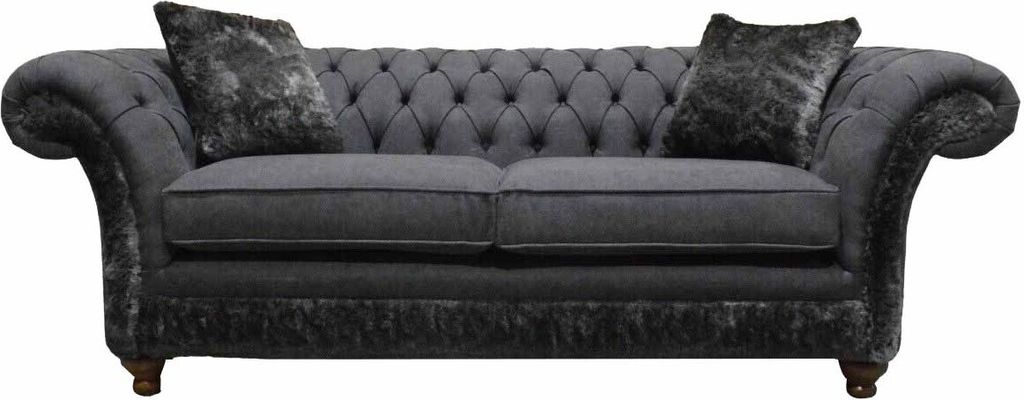 Sofa 3 Sitzer Couch Textil Sofa Grau Design Möbel Sofas Couchen Chesterfield JVmoebel