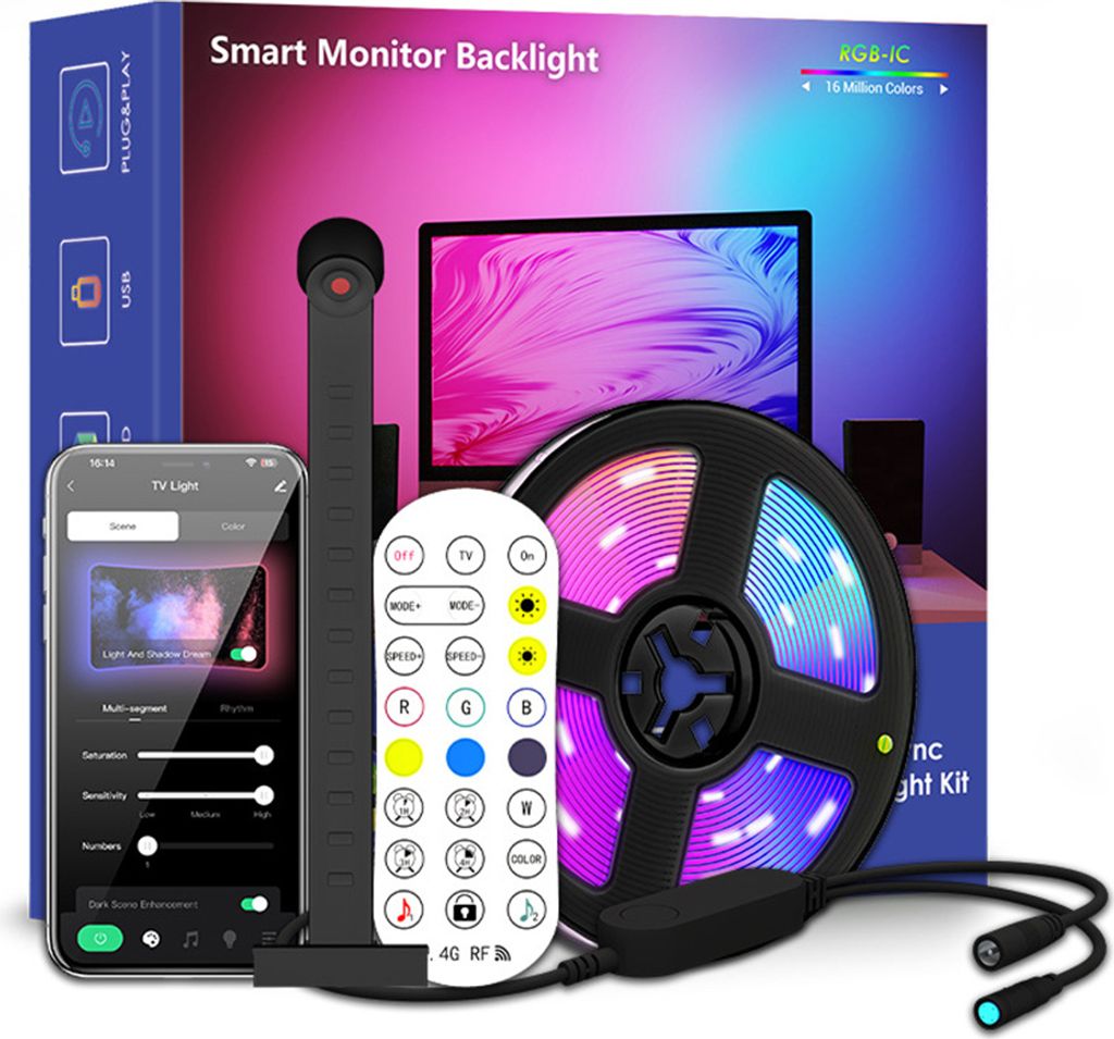 TV LED Hintergrundbeleuchtung mit Kamera für 55-60 Zoll Fernseher, 5M TV Hintergrundbeleuchtung Sync with Bildschirm und Musik, Smart LED Streifen...