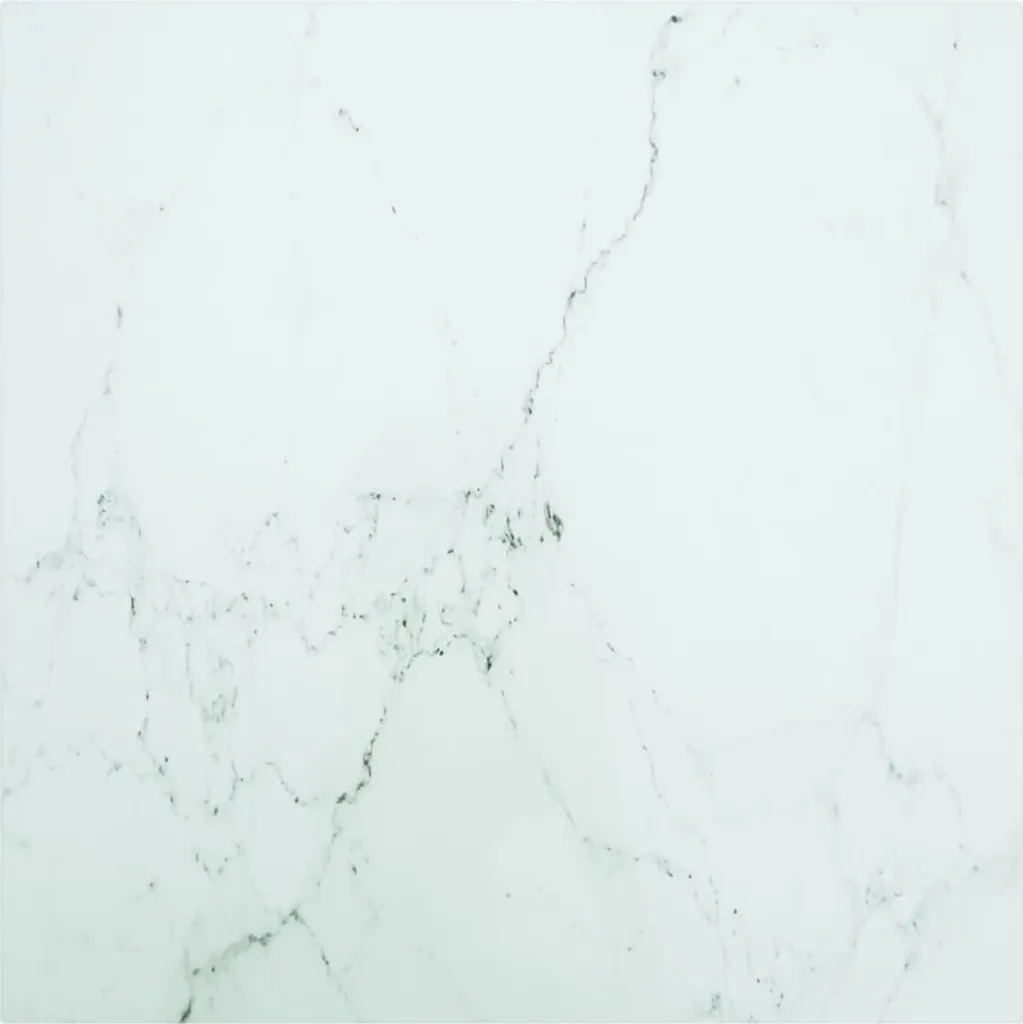 Piano Tavolo Vetro Temperato 70x70 cm Effetto Marmo Bianco | The Living Store