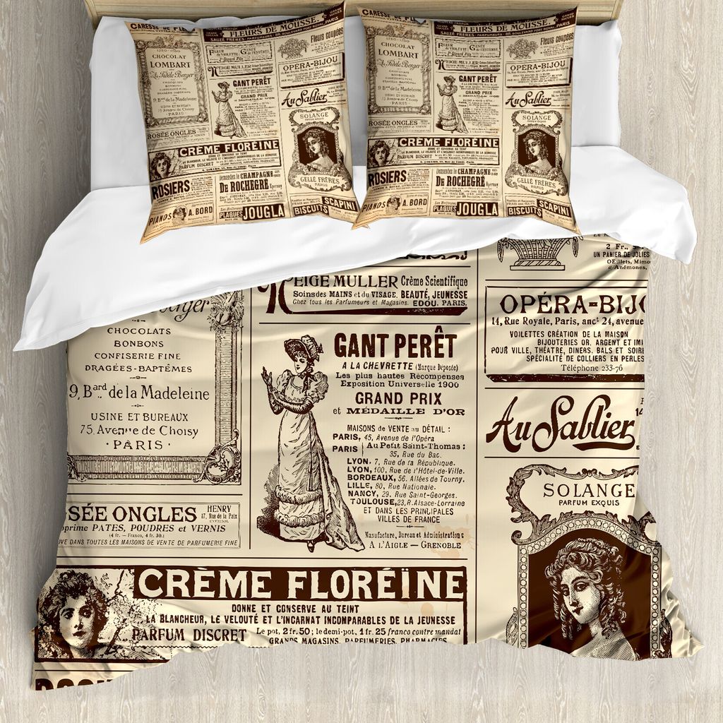 ABAKUHAUS Jahrgang Bettbezugs Set Für Doppelbetten, Historische französische Zeitschrift, Milbensicher Allergiker geeignet mit Kissenbezügen, He...