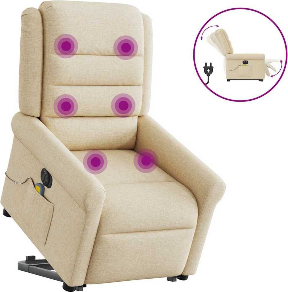 Elektrischer Massagesessel mit Aufstehhilfe Creme Stoff
