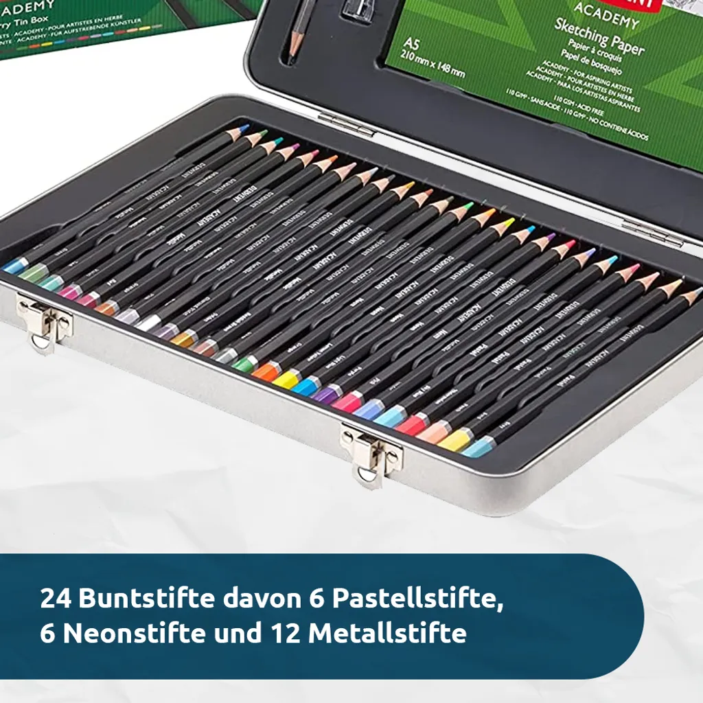 Derwent Academy Set Regalo 35 Pezzi - Custodia Metallo Portatile - 3