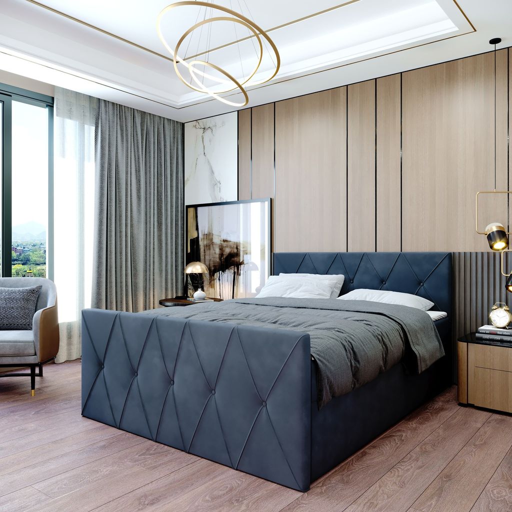 Boxspringbett Doppelbett CLERMONT - 160x200cm Bett mit Bonellmatratze, mit Bettkasten f r Bettw sche und Topper. Gepolstertes Kopfteil und Fusstei...