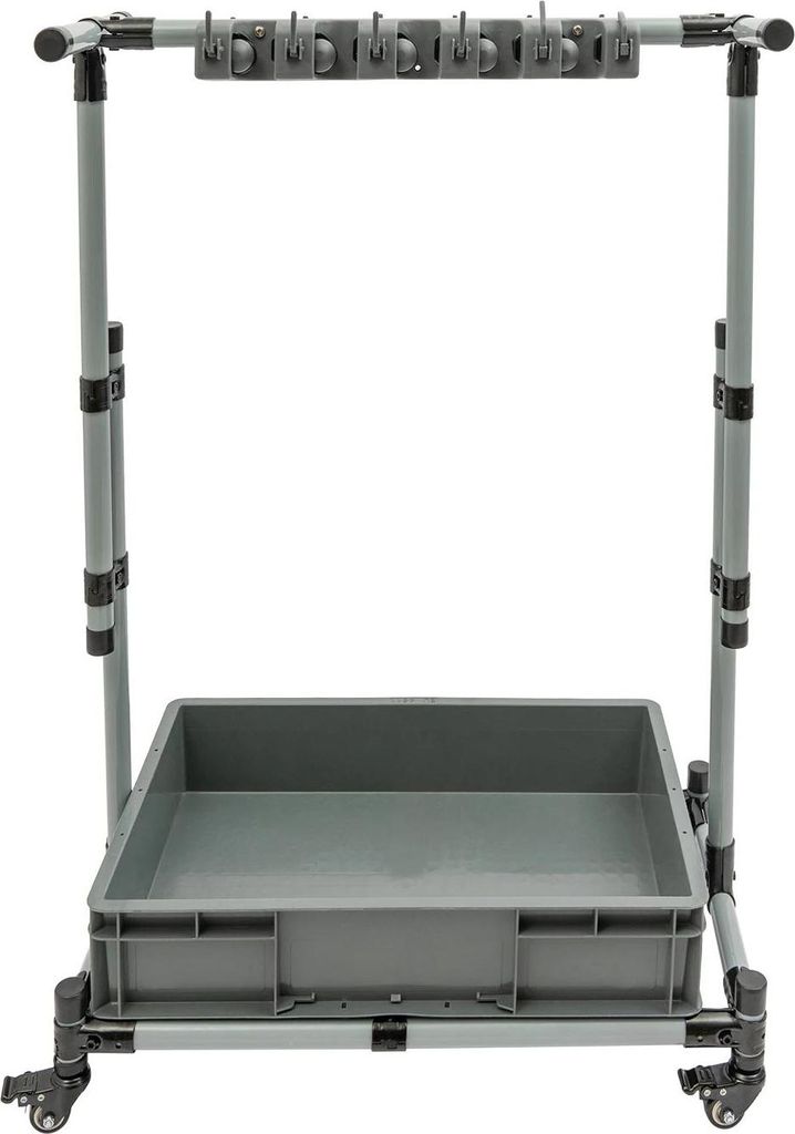 Gartengeräte-Organizer - Freistehendes Aufbewahrungsregal - 10 Steckplätze - 12 klappbare Haken - Mit Rollen - Eisen + PP - 70 x 40 cm - Schwarz