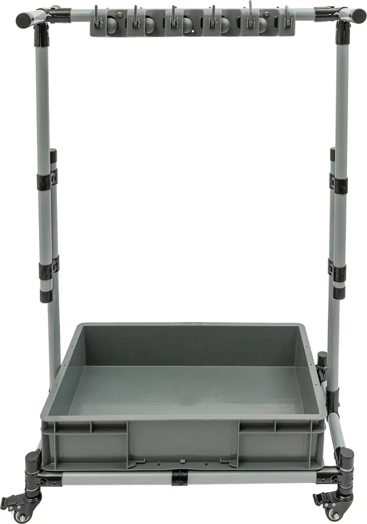 Organisateur pour outils de jardinage à roulettes en fer et PP noir