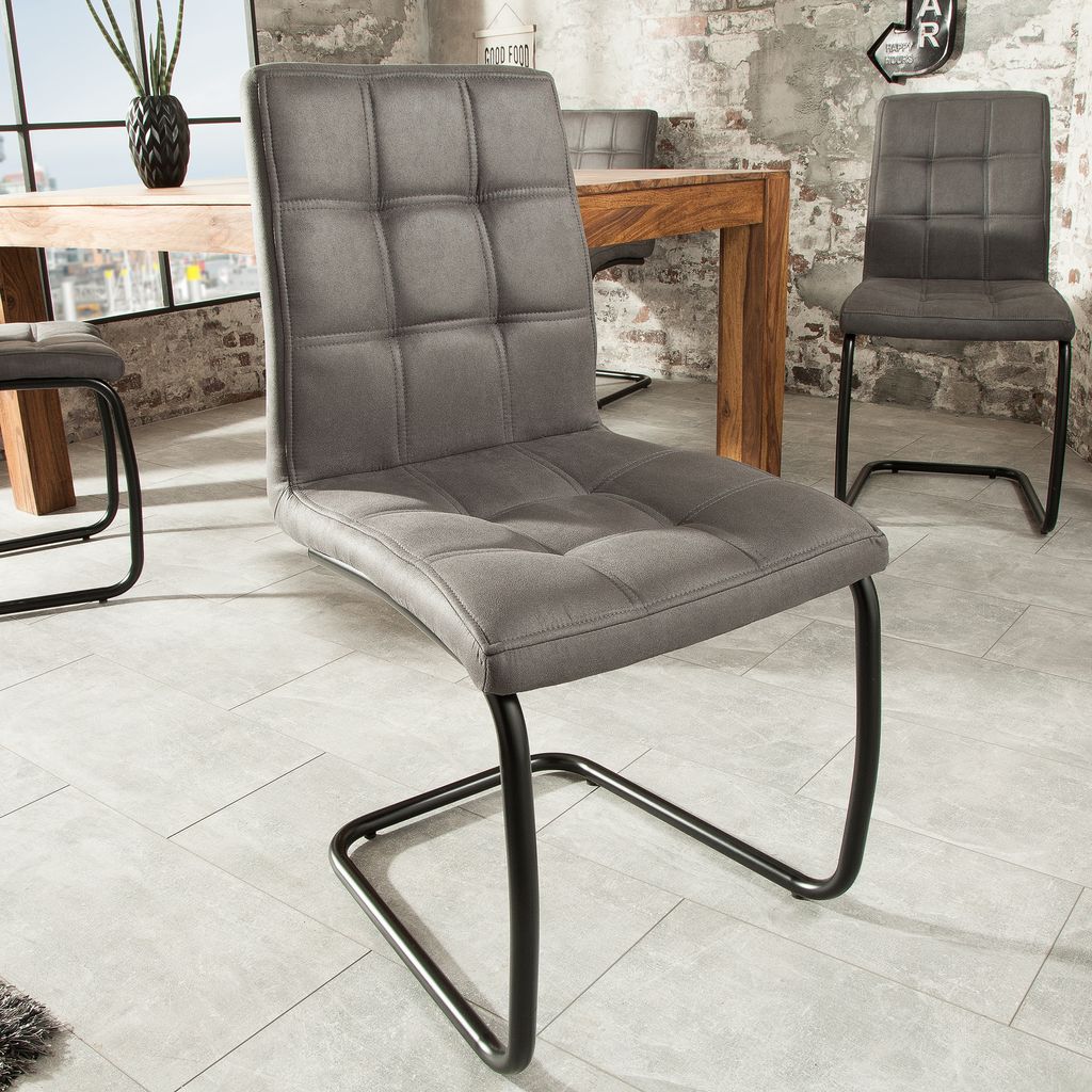 riess-ambiente Industrial Freischwinger Stuhl MODENA vintage grau mit Ziersteppung Stuhl Esszimmerstuhl Essstuhl