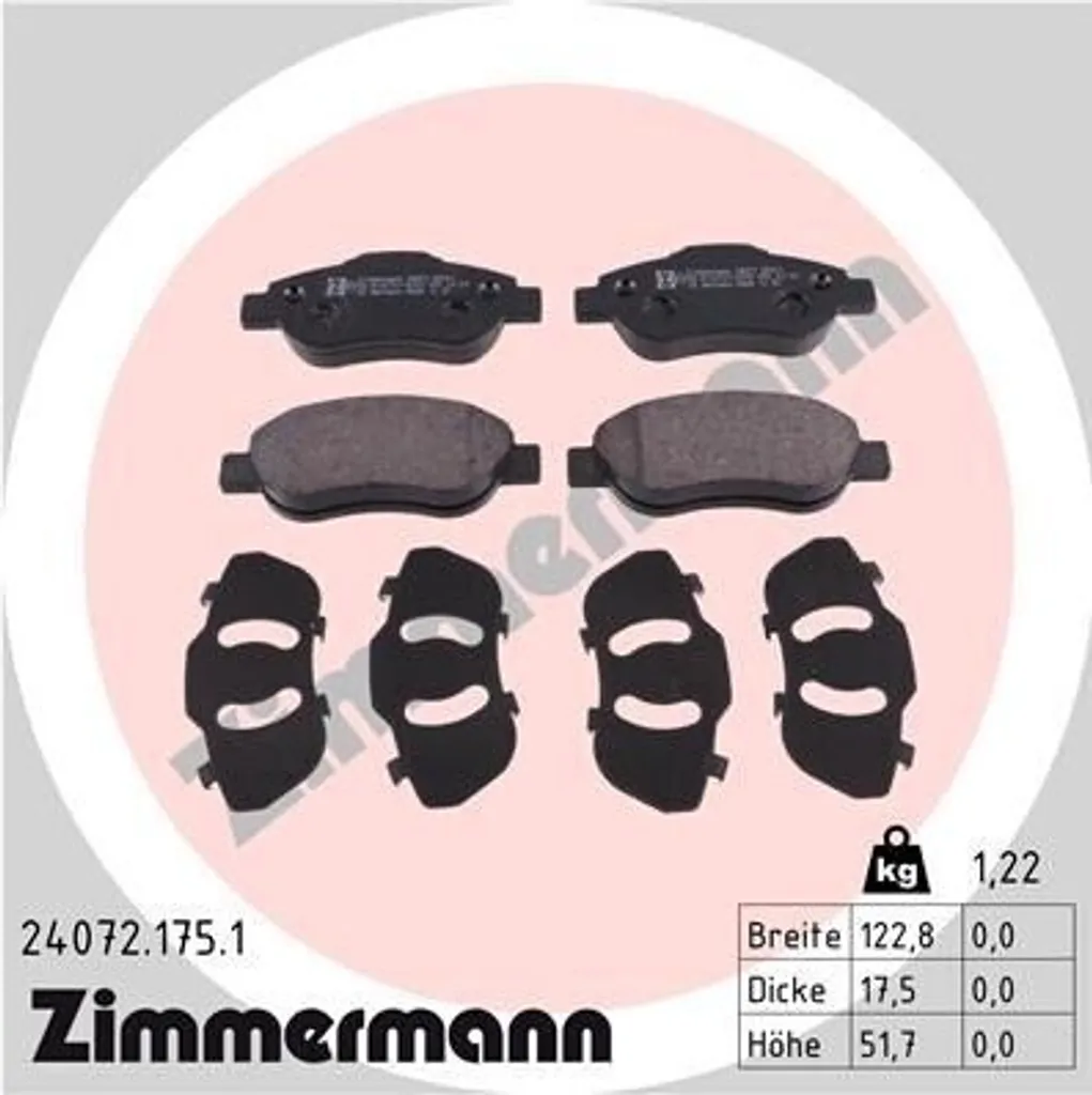 Zimmermann 24072.175.1 Plaquettes de Frein Performance pour Fiat Panda