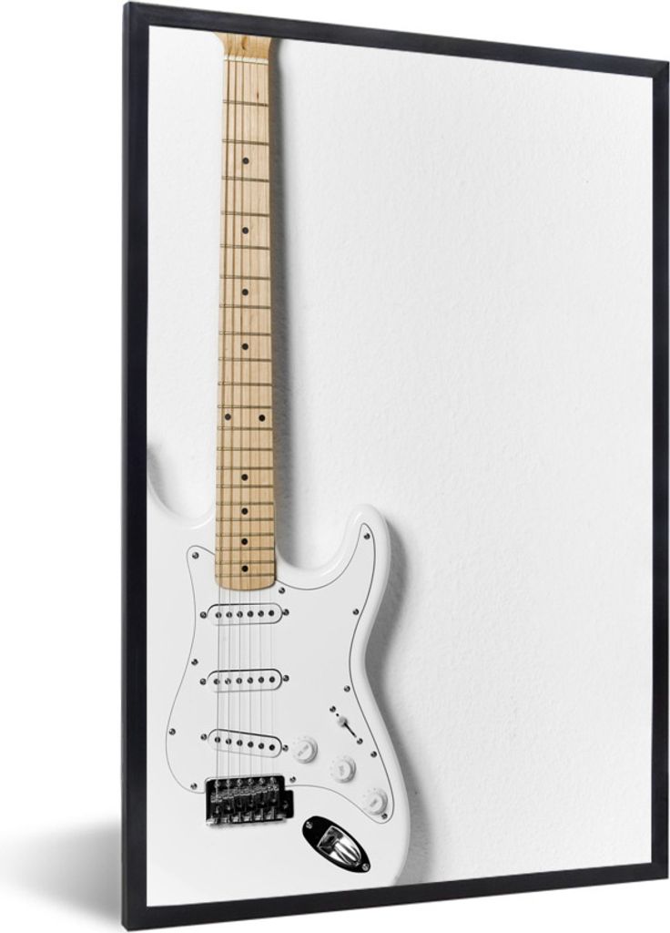 MuchoWow Gerahmtes Poster Eine weiße E-Gitarre 40x60 cm - Poster mit Schwarzem Bilderrahmen Wandposter Rahmen Foto Bilder - Papierdruck - Wandbi...