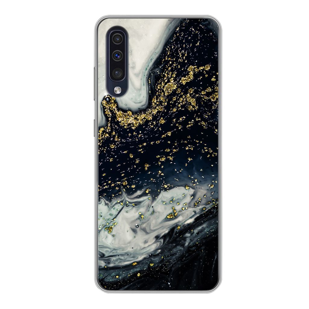 MuchoWow Handyhülle Schutzhülle Hülle für Samsung Galaxy A50 Marmor - Naturstein - Gold Silikon Softcase Handy Hülle - Mobiltelefonhülle