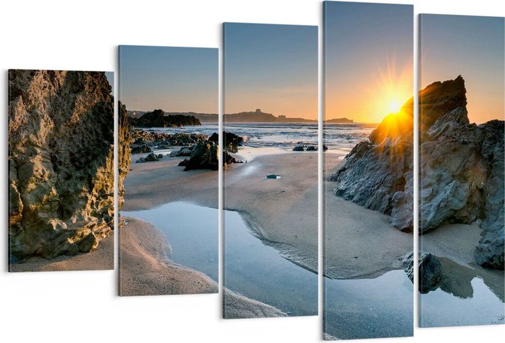 Bild auf Leinwand - Leinwandbild - Landschaft britisch Ufer Küste - 150x100cm - Wand Bild - Wanddeko - Leinwanddruck - Bilder - Kunstdruck - Leinw...