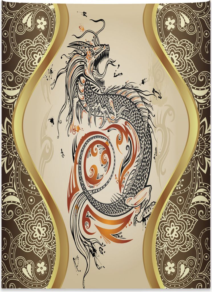 Abakuhaus Drachen Wandteppich, Serpent Mythologische aus Weiches Mikrofaser Stoff Kein Verblassen Klare Farben Waschbar, 110 x 150 cm, Mehrfarbig
