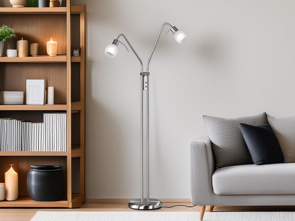LED Stehleuchte 2 flammig Flexarme Silber Glasschirme Alabaster weiß Standlampe