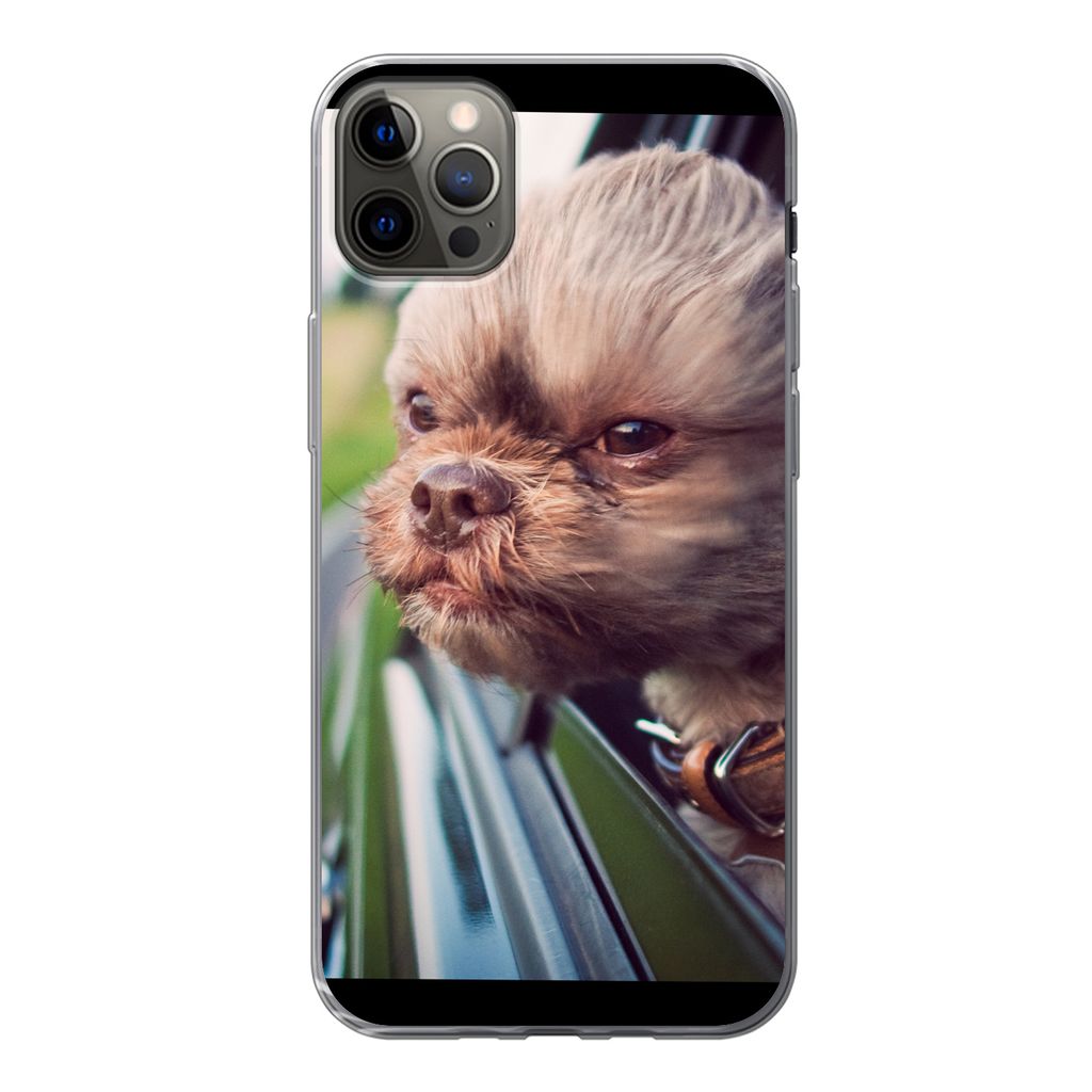 MuchoWow Handyhülle Schutzhülle Hülle für iPhone 12 Pro Max Hund - Auto - Tier Silikon Softcase Handy Hülle - Hartschale