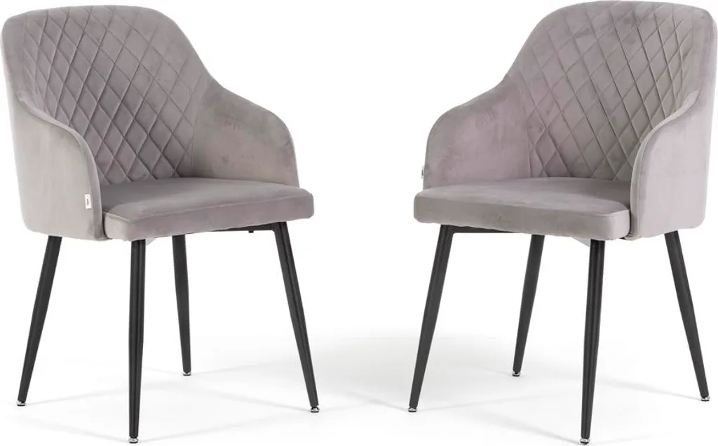 Lot de 2 chaises en velours TESSA avec accoudoirs et pieds métal - Gris