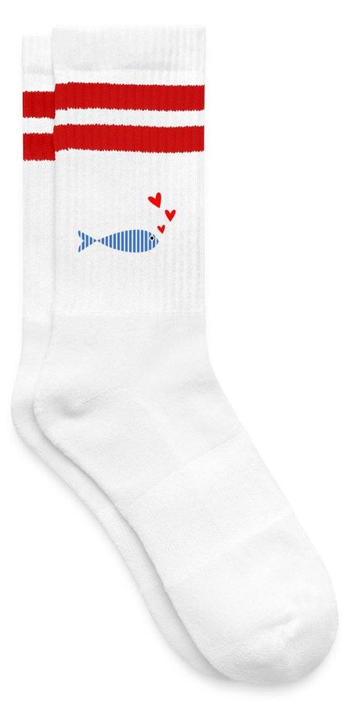 Spreadshirt Sardine Gestreift | Ostsee Fisch Gestreifte Tennissocken, 42-46, Weiß/Rot