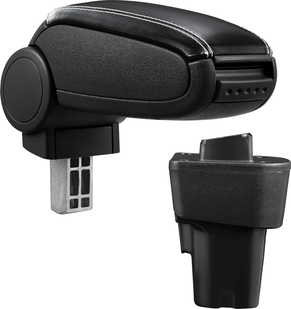 [Bracciolo centrale, perfetto per Kia Picanto 2a generazione (dal 2011) - bracciolo con vano portaoggetti - rivestito - - nero con cuciture bianche