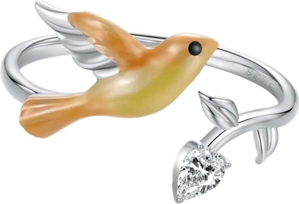 Anello regolabile in argento con motivo a uccello, argento sterling 925, Trusky