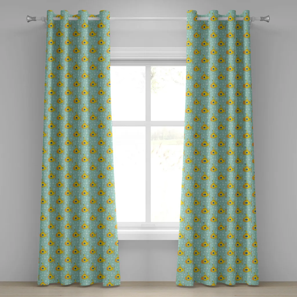 Rideaux décoratifs à 2 panneaux sous-marin pour chambre d'enfant jaune