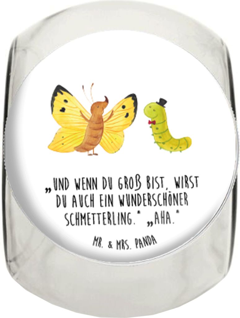 Mr. & Mrs. Panda Kaffeedose Raupe Schmetterling L 870ml - Weiß - Geschenk, küchenglas, gewürzglas, Vorratsdose, Zitronenfalter, Hut, Bonbonglas,...