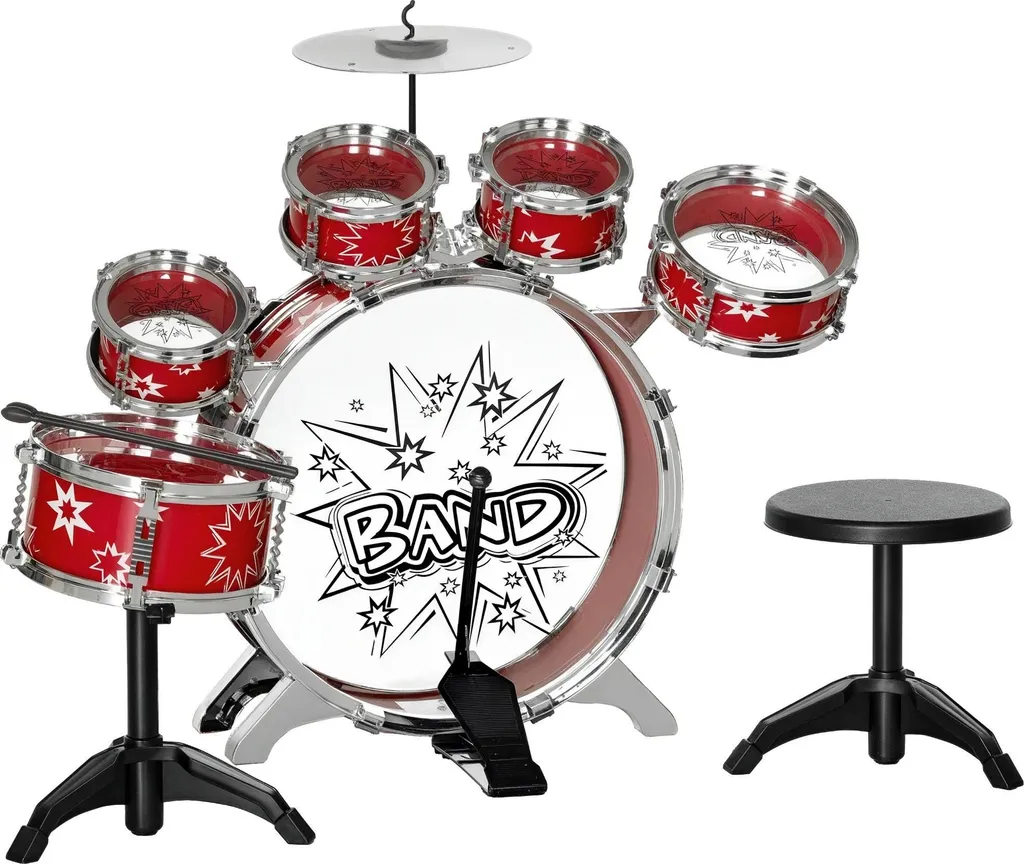 Batterie Enfant Rouge Design Étoiles en ABS et PVC avec Tabouret Bas