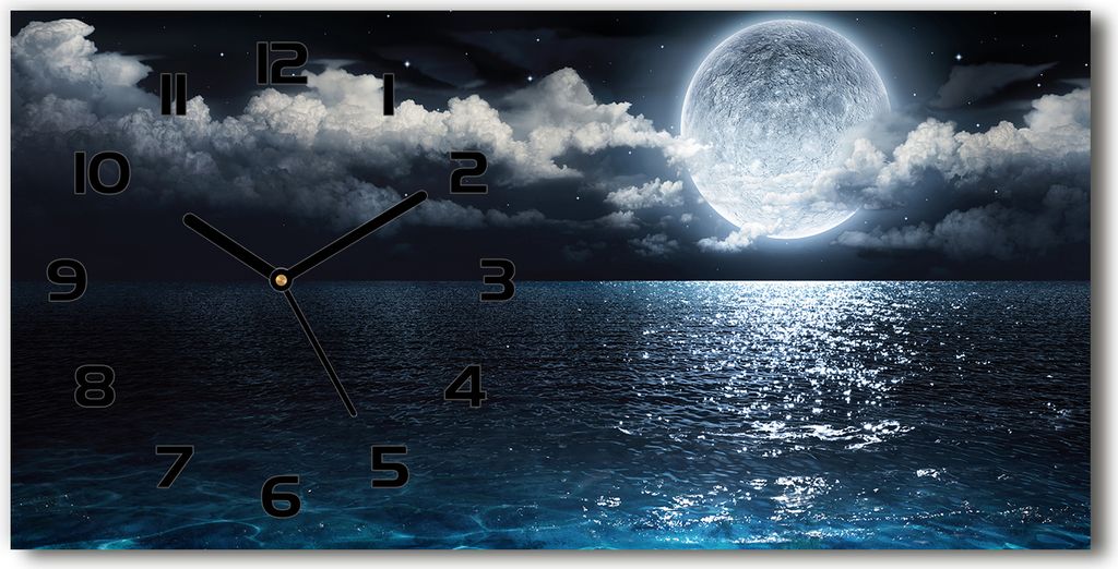 Wanduhr aus Glas – 60x30 cm - Glasbild - Glasuhr - Gehärtetes Glas - schwarze-zeiger - Vollmond