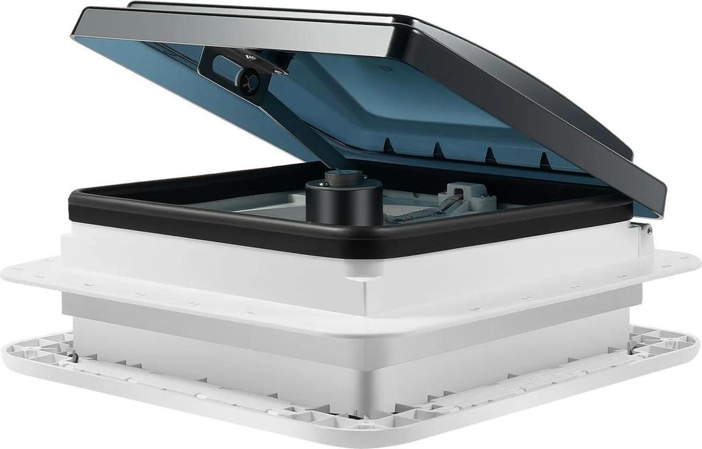 Wohnmobil & Wohnwagen - Dachlüfter/Ventilator mit LED - 12 V - Ausschnitt 28×28 cm - IP68 - Vor- & Rücklauf - Leise 20–65 dB - Weiß/Schwarz