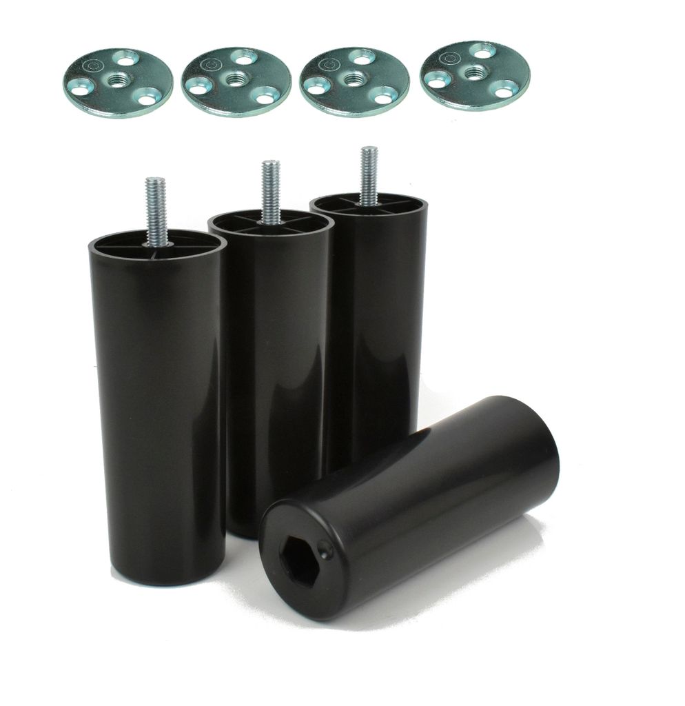 4er Set Möbelfüße Kunststoff Schwarz M8 x 25 mm, Höhe 130 Produktbild 