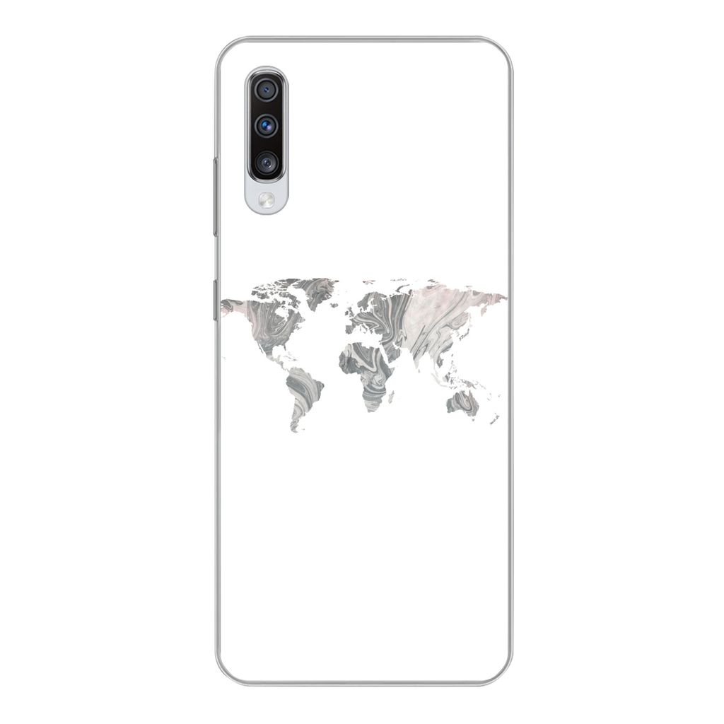 MuchoWow Handyhülle Schutzhülle Hülle für Samsung Galaxy A70 Weltkarte - Muster - Schwarz Silikon Softcase Handy Hülle - Schutzhaube