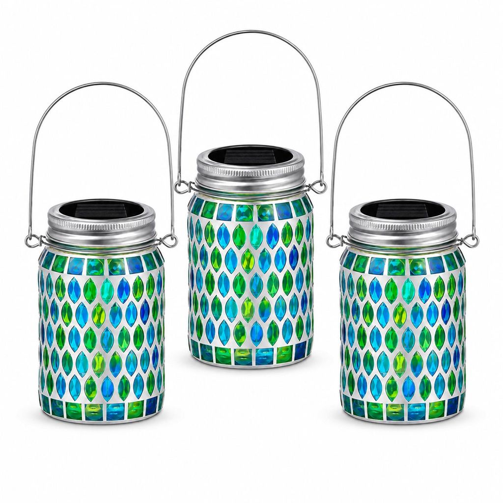 3-teiliges Mosaik-Solarlicht,für Garten, bunte Glas-Hänge Solar Laterne,Geschenk für Frauen,Mütter, Großmütter,ideal für Terrasse, Veranda, ...