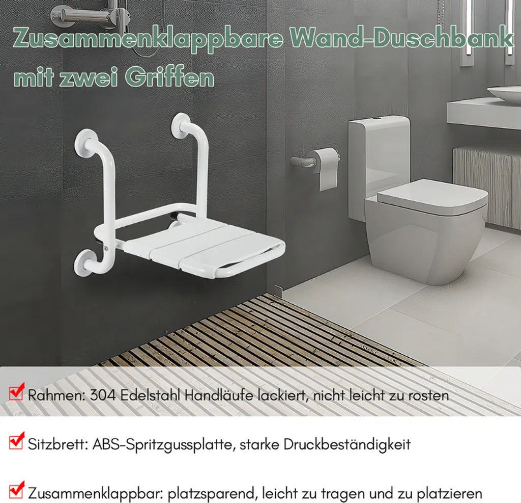 Siège de Douche Mural Anti-Chute Rabattable en Inox Gain de Place