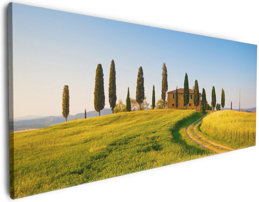 Wallario Premium Leinwandbild Villa in der Toskana in Größe 50 x 125 cm