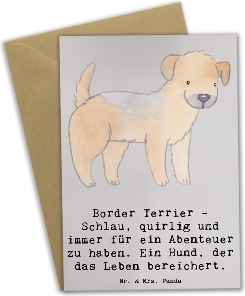 Mr. & Mrs. Panda Klappkarte Border Terrier Abenteuer - Grau Pastell - Geschenk, weihnachtskarten, lebhafte Hunde, Hunderassen Charakter, liebevoll,...