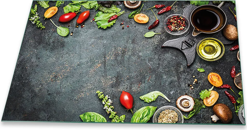 Coprifornelli Artistico 80x52 Vetro Nero Spezie - Protezione Cucina