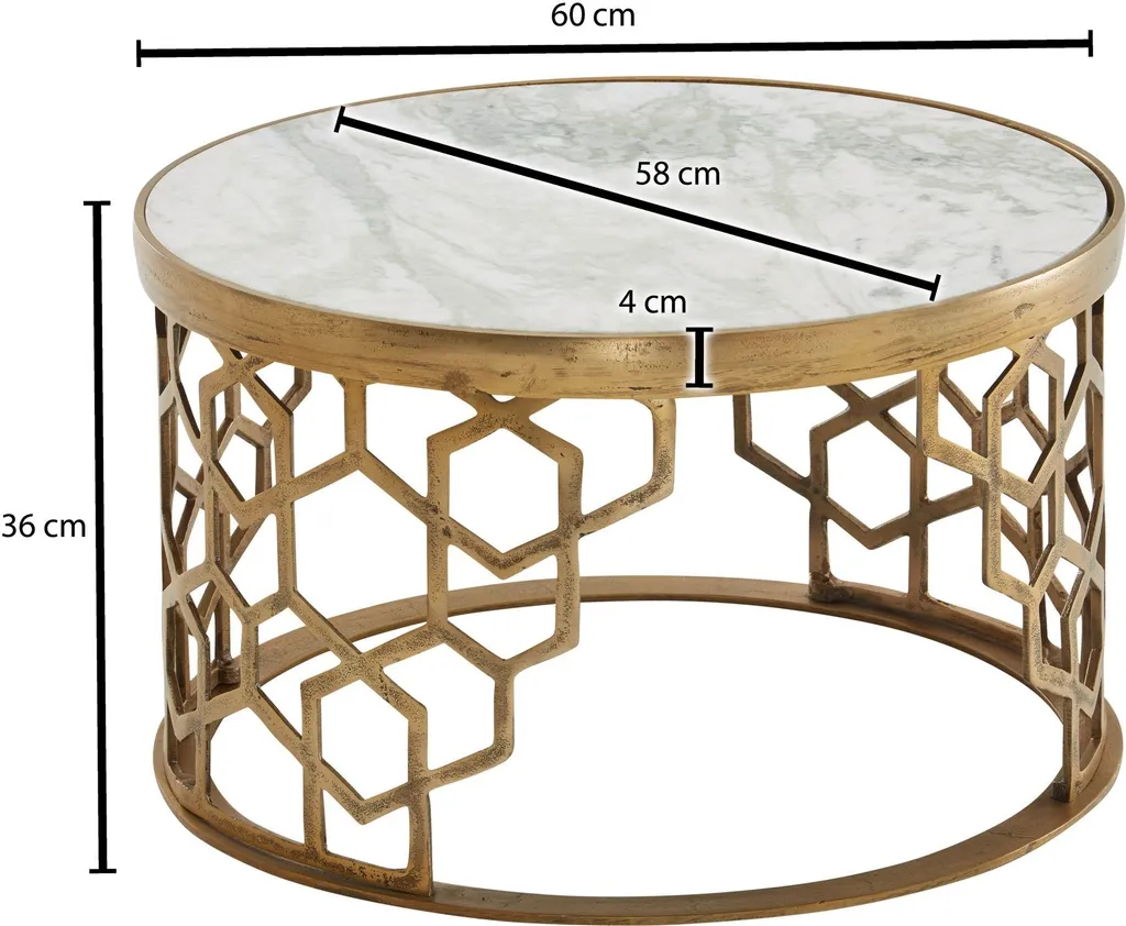 Table basse marbre blanc 60 cm luxe et structure acier doré brillant