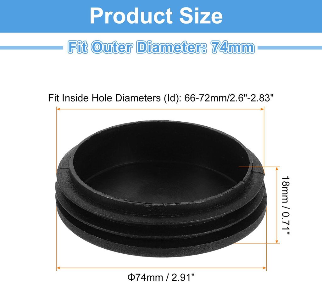 5 Stš¹ck Runde Abdeckkappen, Schwarze Blindstopfen, Rohrabdeckung aus Polyethylen 74mm (2,91 Zoll) M?belbeinrohr Einsatz Kunststoffkappen, Versch...