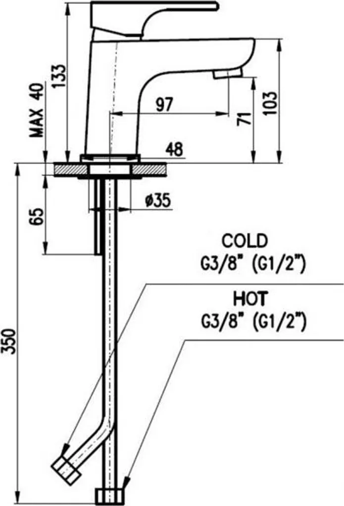Miscelatore per lavabo YUKON, Colore: cromo, Dimensioni: 1/2'' (YU126.5) - 2
