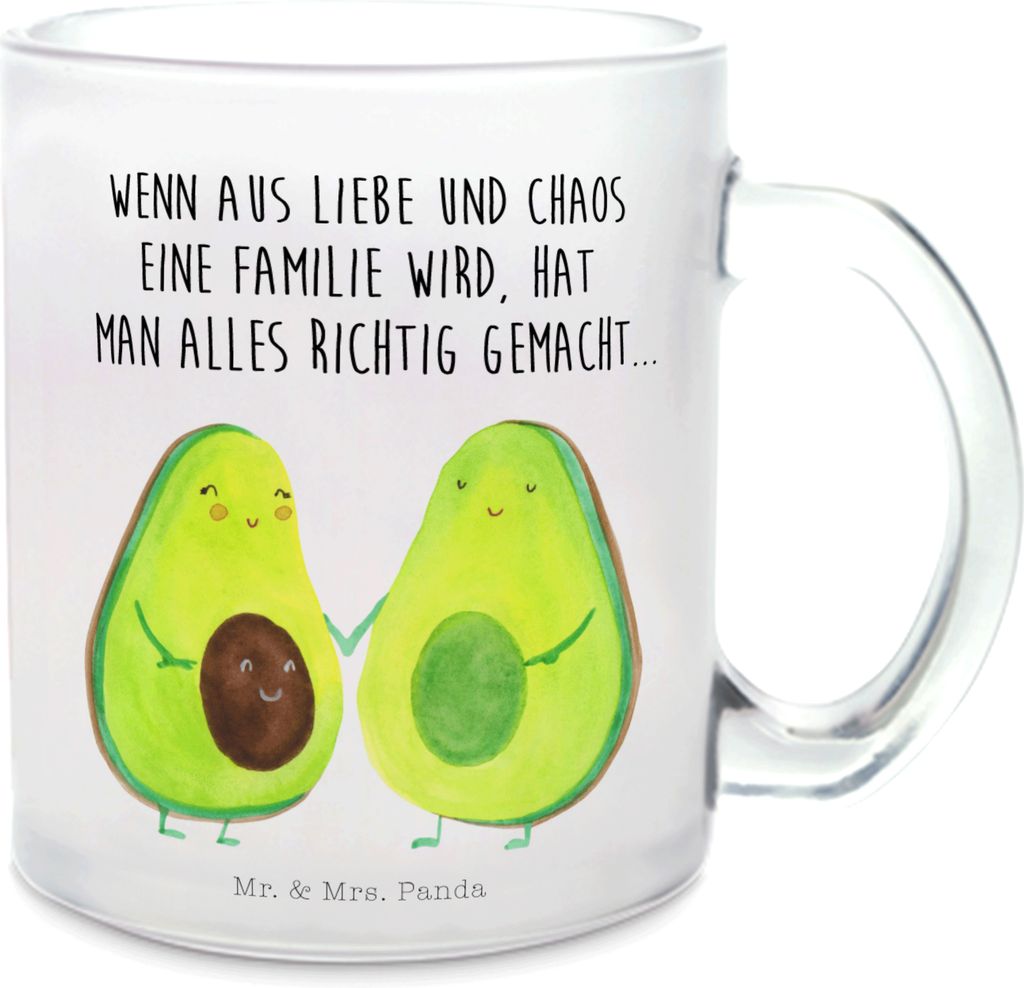 Mr. & Mrs. Panda Teetasse Glas Avocado Pärchen - Transparent - Geschenk, Trinkglas, Babyparty, Kinder, Familie, aus, Schwangerschaft, Pott, Hochze...