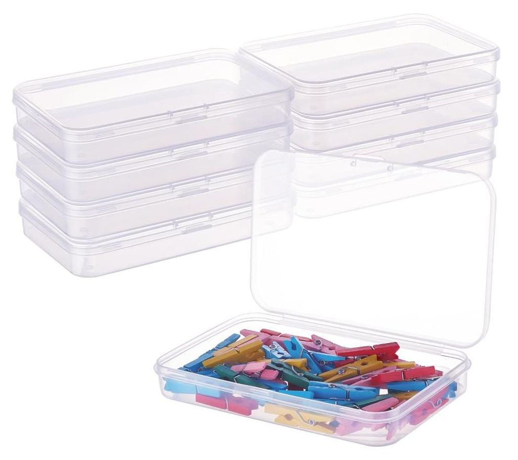 10 Stück transparente, rechteckige Montageboxen aus Kunststoff mit einer Deckfläche (13 x 8,5 x 2 cm) für Perlen, Karten, Tischlamellen und Heft...