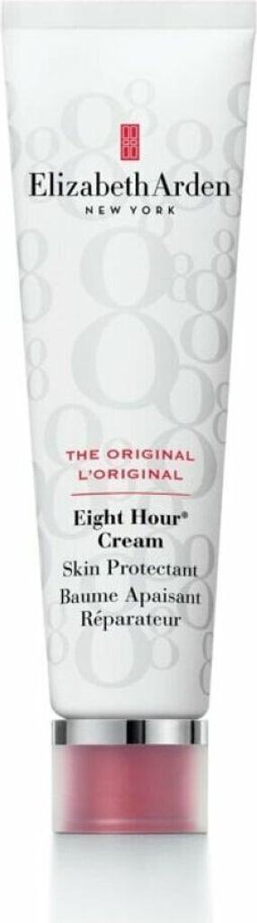 A product shot of Elizabeth Arden Eight Hour Cream Skin Protectant in a white tube with a pink cap.