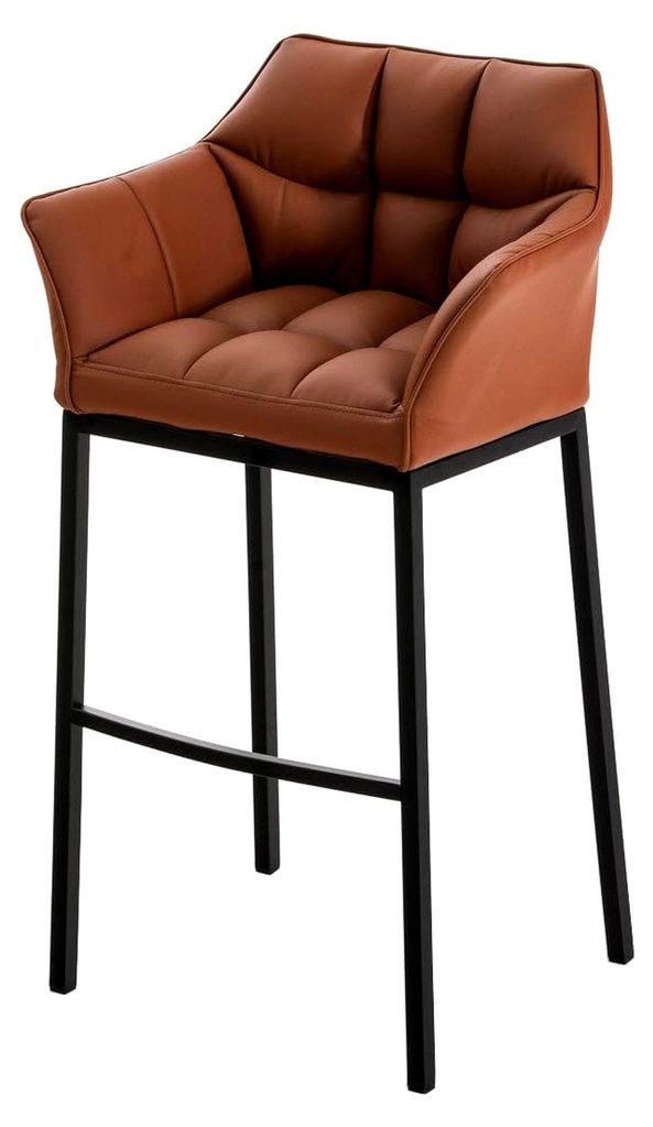 Barhocker Damaso mit Lehne, gepolstert mit Kunstlederbezug, Vierfußgestell aus Metall, belastbar bis 240 kg, Farbe: Hellbraun, Gestellfarbe: Schwarz
