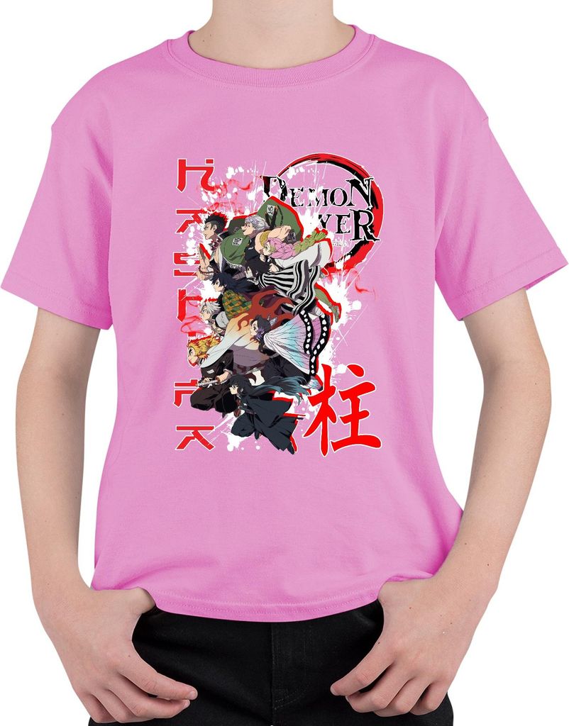 Demon Slayer Kimetsu no Yaiba Anime Charaktere Geschenk Grunge Uni Kinder T-Shirt, Pink, 116