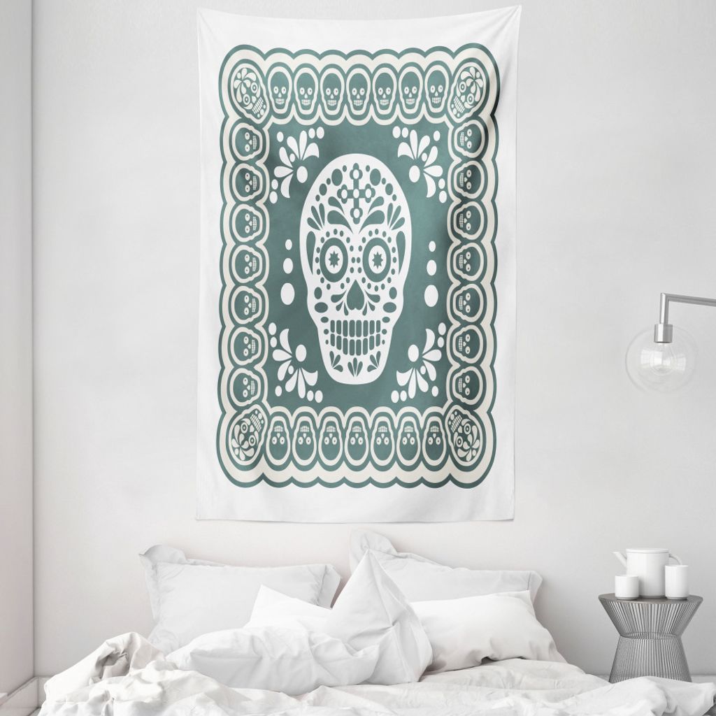 ABAKUHAUS Zuckerschädel Wandteppich und Tagesdecke, Mexikaner aus Weiches Mikrofaser Stoff Waschbar ohne Verblassen Digitaldruck, 140 x 230 cm, Gr...