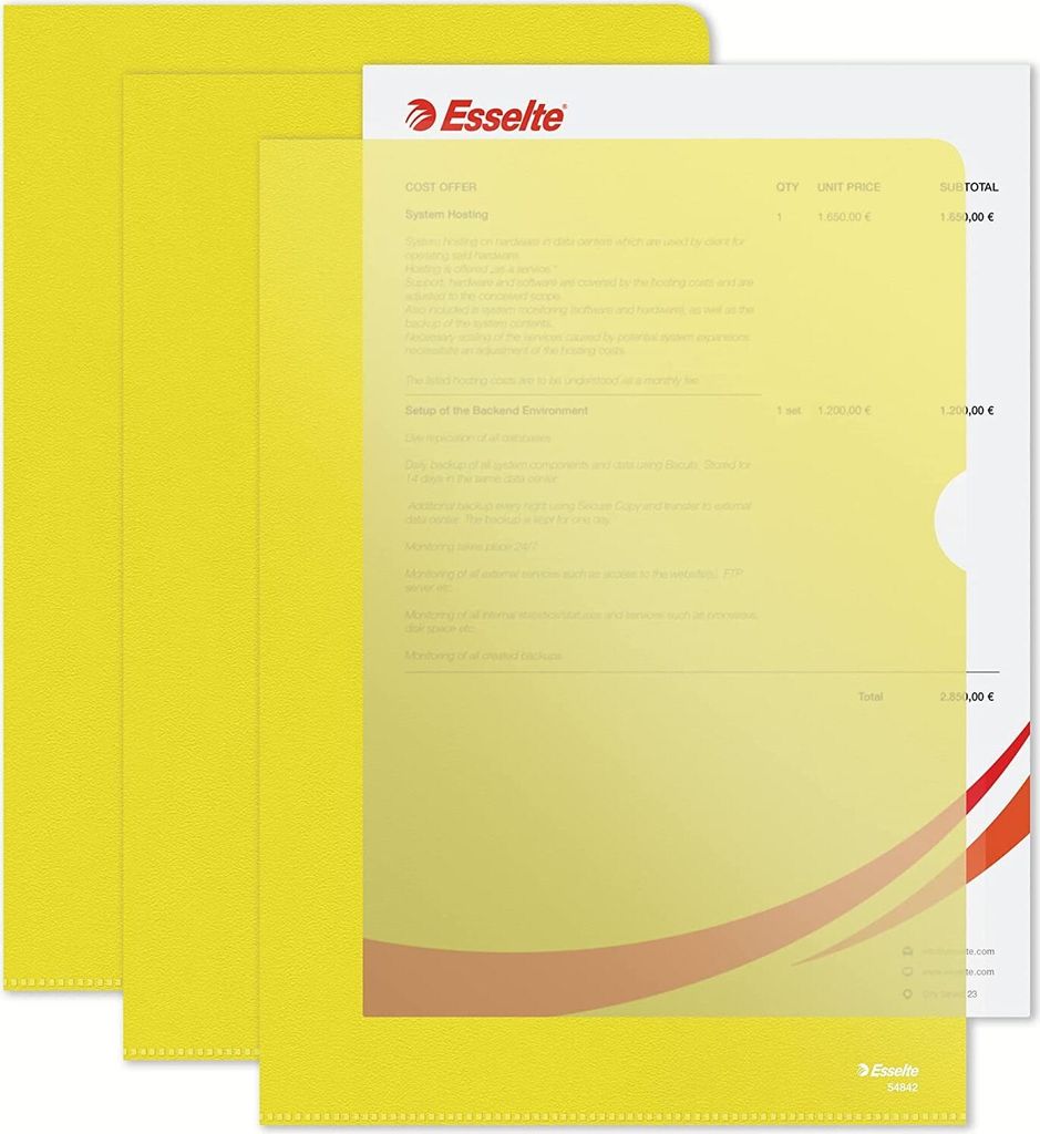 Esselte Sichthüllen Standard DIN A4 PP gelb 0,12 mm 100 Hüllen