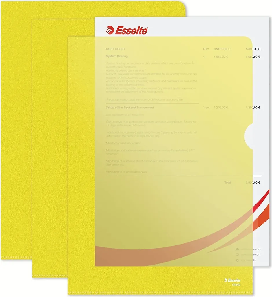 Esselte 54842 Pochette Coin A4 Polypropylène Jaune 0,12mm Standard