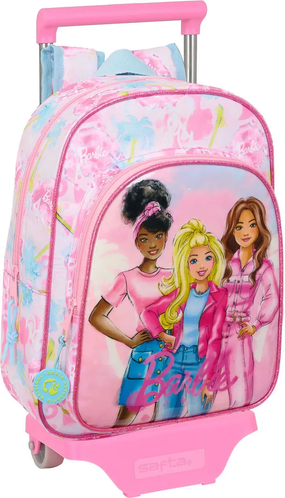 Sac à roulettes Barbie Painterly Rose Bleu avec poignée amovible