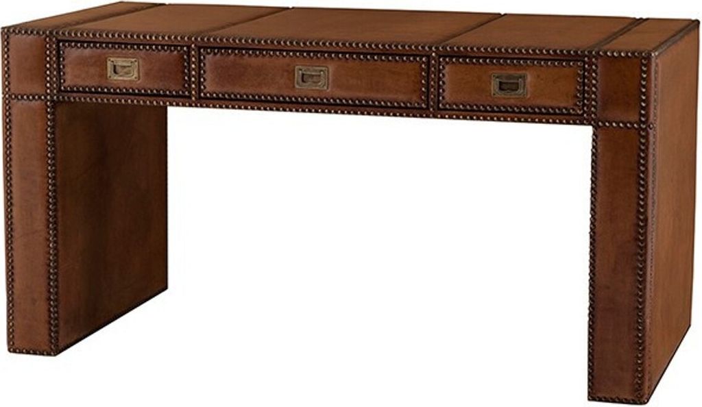 Casa Padrino Luxus Leder Schreibtisch / Sekretär Braun B150 x T72 x H78 cm