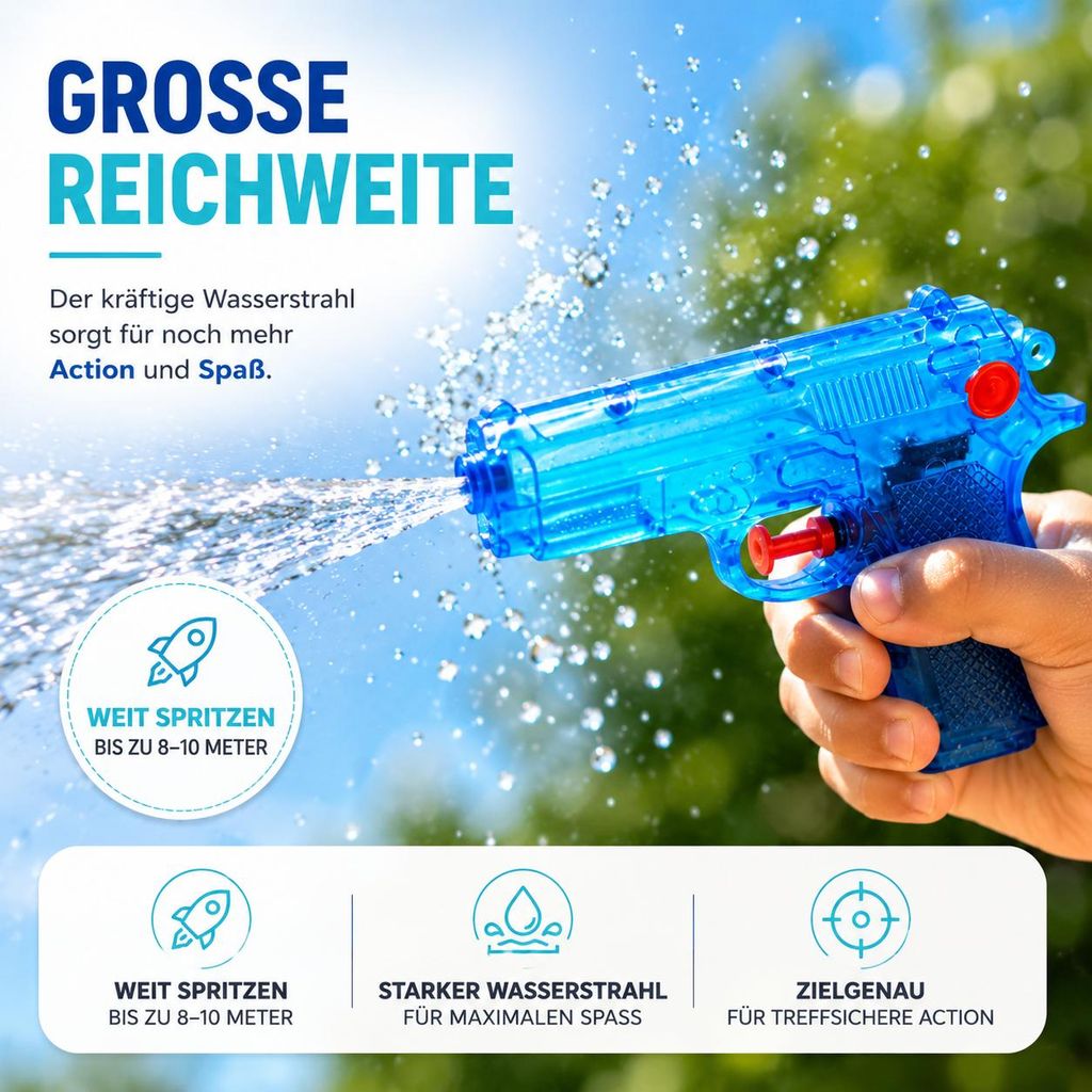 3x Wasserpistolen Set 12 cm für Kinder & Erwachsene